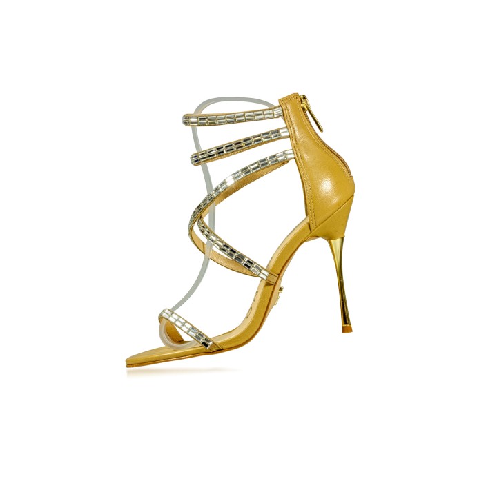 Sandalia strass tacón oro