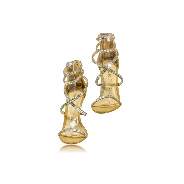 Sandalia strass tacón oro