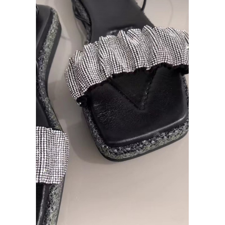 SANDALIA PLANA STRASS PIEL