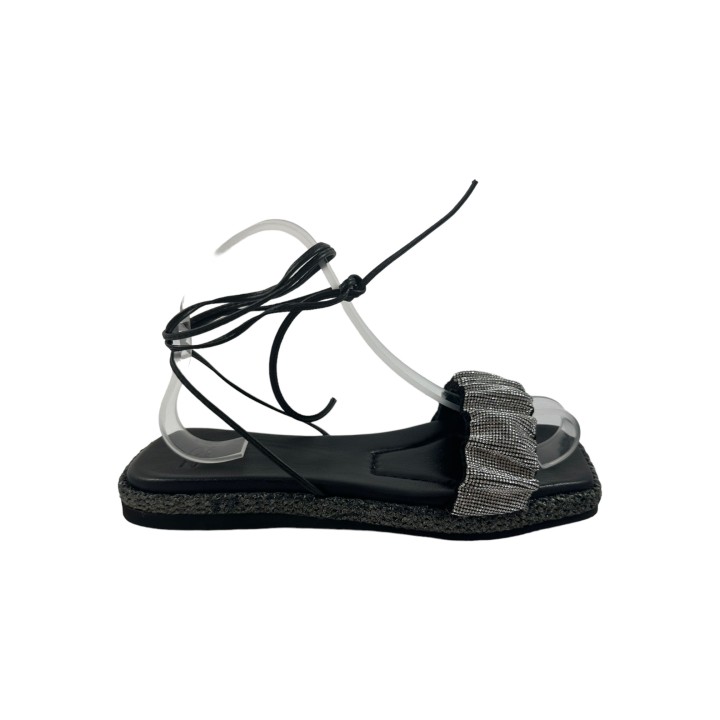 SANDALIA PLANA STRASS PIEL