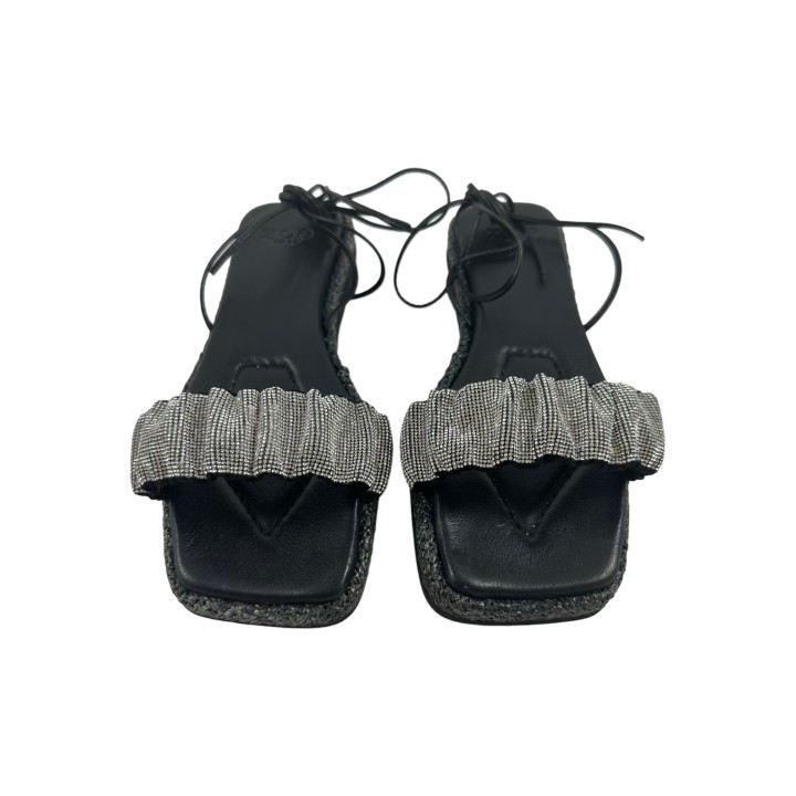 SANDALIA PLANA STRASS PIEL