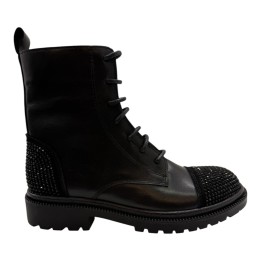BOTA GLITTER CORDONES PIEL