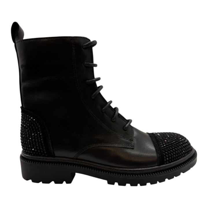 BOTA GLITTER CORDONES PIEL