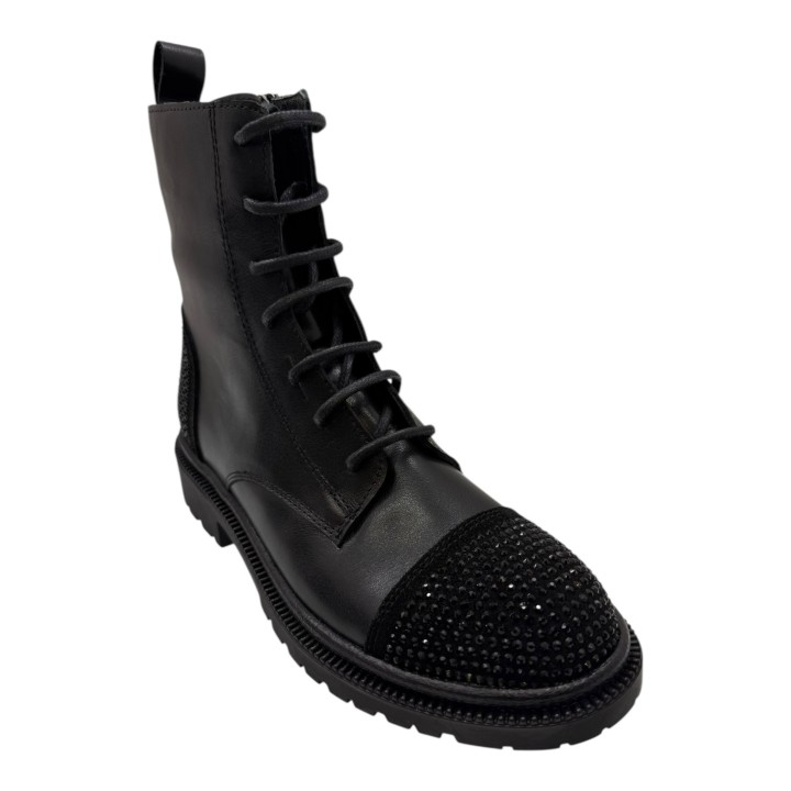 BOTA GLITTER CORDONES PIEL