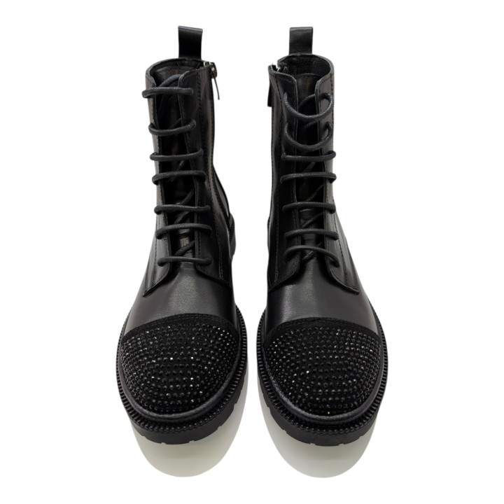 BOTA GLITTER CORDONES PIEL